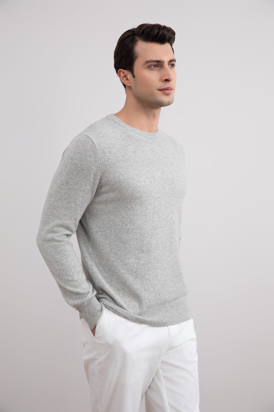 Grey Mélange Lightweight Crewneck Sweater