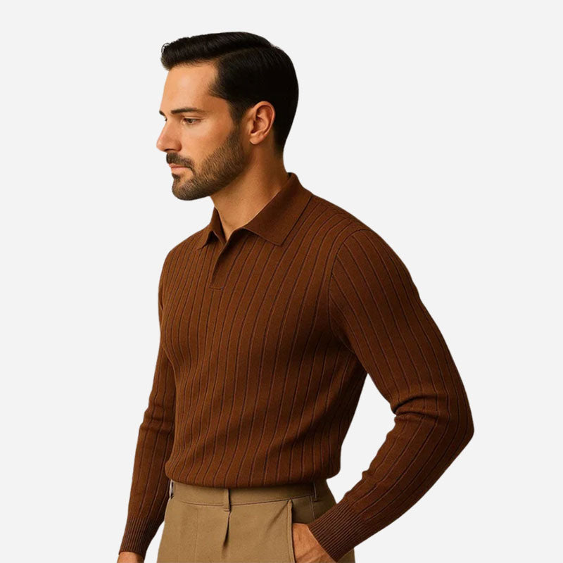 Long-Sleeved Ribbed Polo Shirt