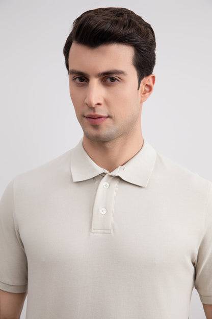 Beige Cotton-Piqué Polo Shirt